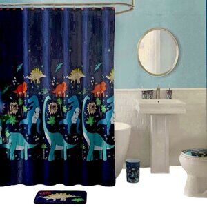 Matt & Maddie Dinosaur Fabric Shower Curtain 70 X 72 In Dark Blue Multicolor